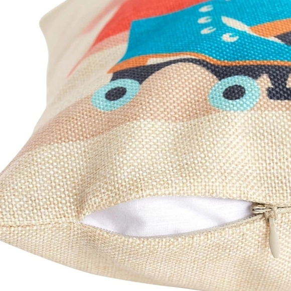 Dinosaur & Pterosaur Kids Decorative Pillow Cover Set - Bright Coral & Blue - Picture 2 of 3